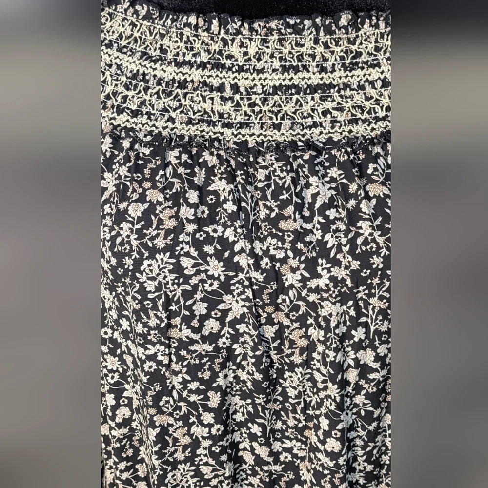 Promera Floral Peasant Off The Shoulder Blouse Long Sleeves Black White Size M - Picture 4 of 8